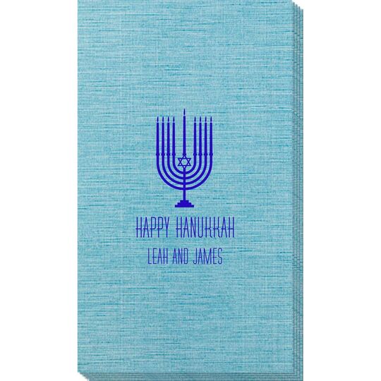 Happy Hanukkah Menorah Bamboo Luxe Guest Towels